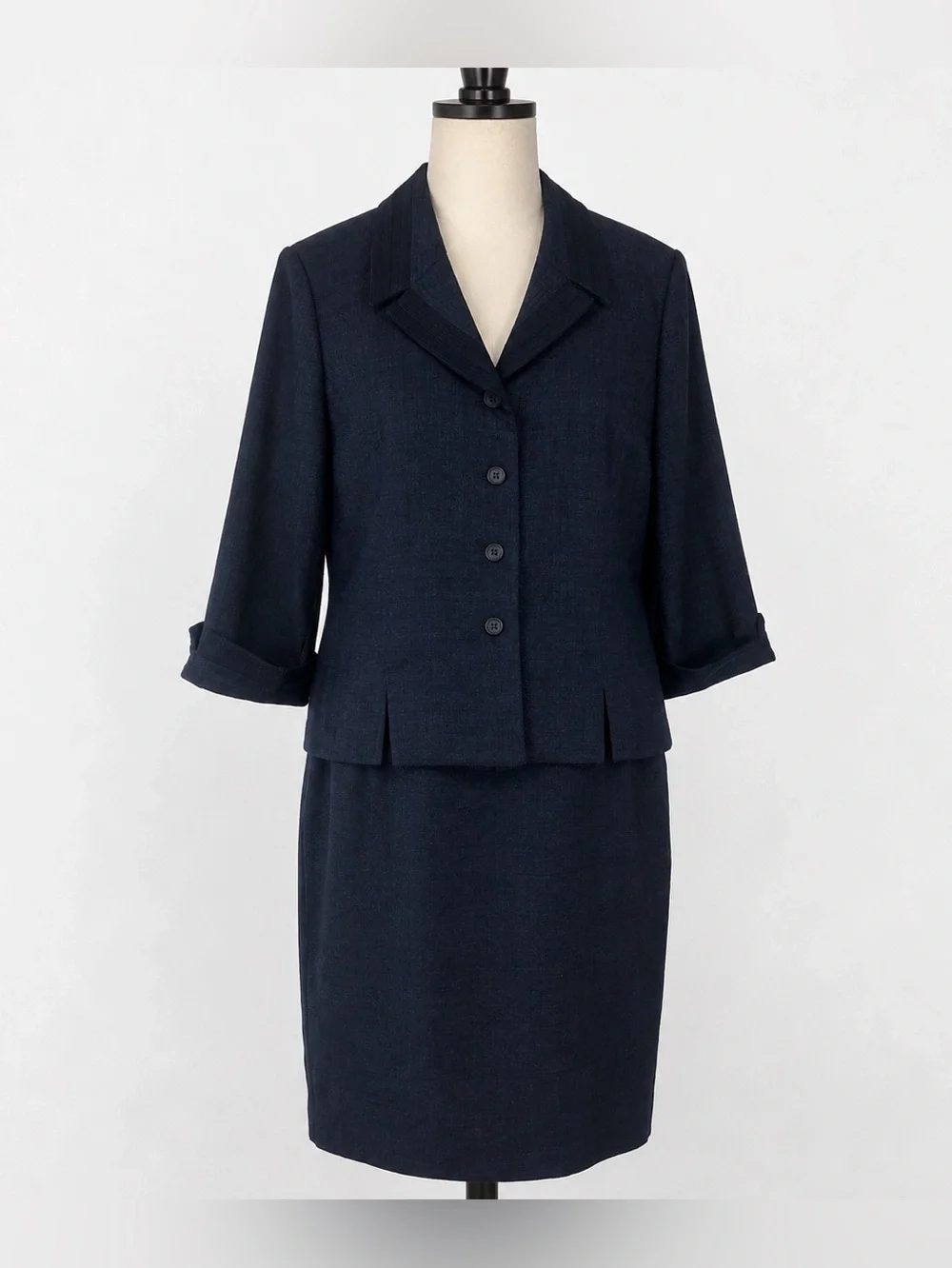 Plaza South Petite 16P Navy Blue Textured Skirt Suit